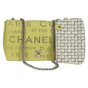 CHANEL Chain Shoulder Bag Leather 2way Yellow CC Auth 130486M
